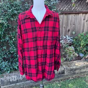 Foundry Men's 3XLT Tall Button Front Flannel Shirt Red & Black Buffalo Plaid